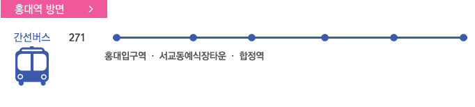 
			          홍대역 방면
			          간선버스
			          271 홍대입구역 · 서교동예식장타운 · 합정역
			          