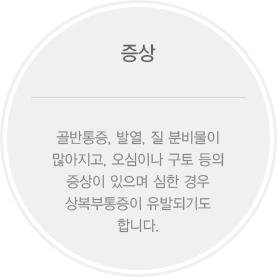 증상: 골반통증, 발열, 질 분비물이 많아지고, 오심이나 구토 등의 증상이 있으며 심한 경우 상복부통증이 유발되기도 합니다.